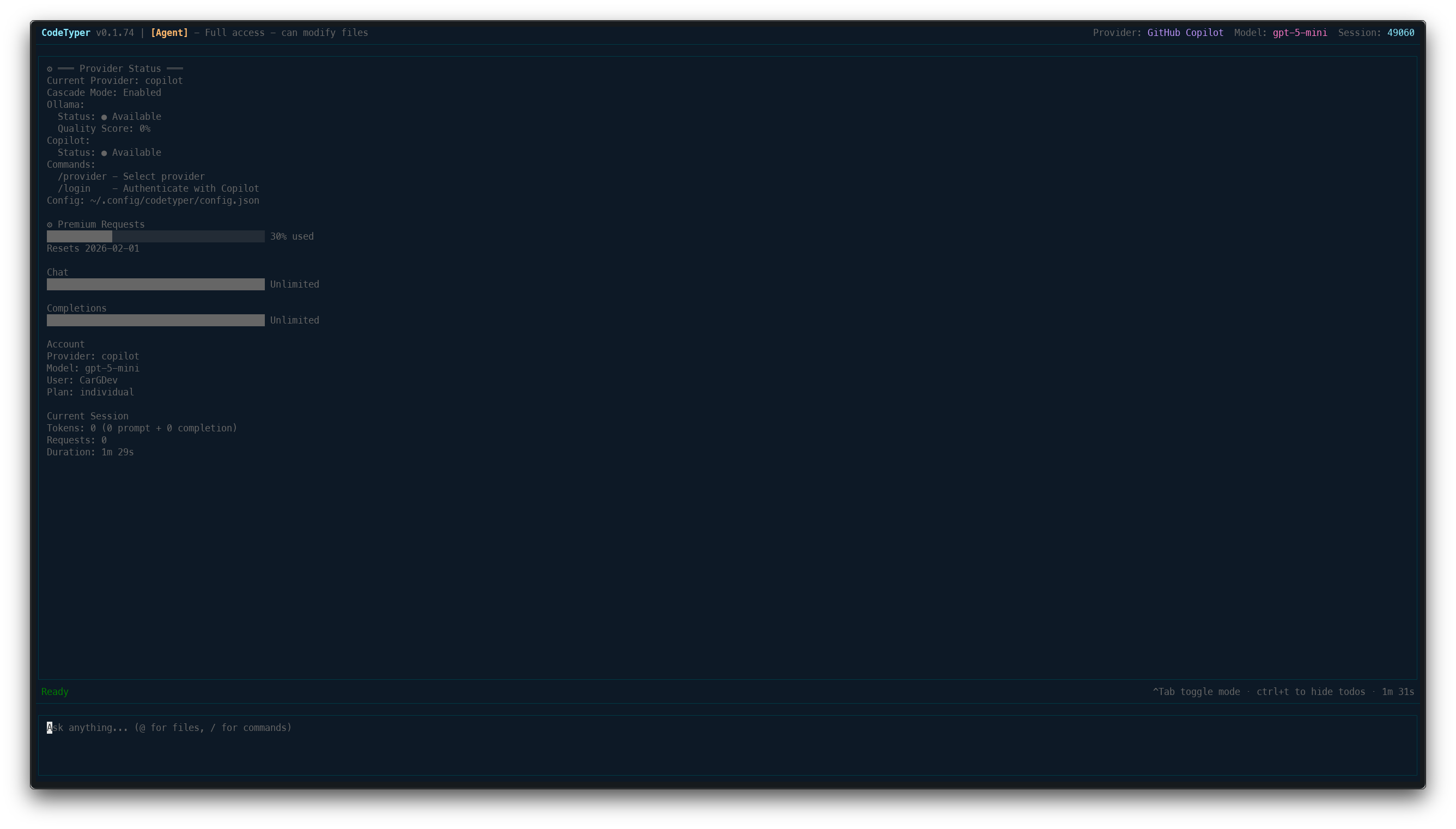 CodeTyper Status View