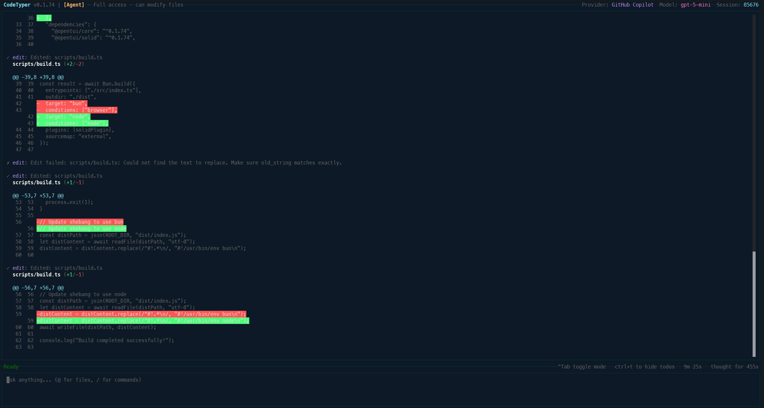 Agent Mode with Diffs